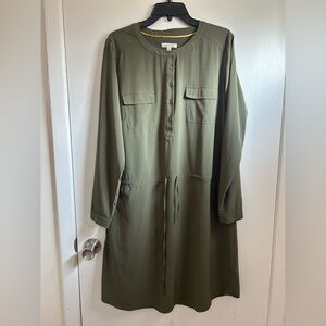 Orvis Women’s L Army Green Button Down Utility Drawstring Waist Short Dress